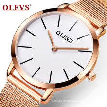 OLEVS 5868 Fashion Couple Quartz Wristwatches Top Brand Ultra Thin Business Clock Pair mesh strap  Watchband Waterproof Watches